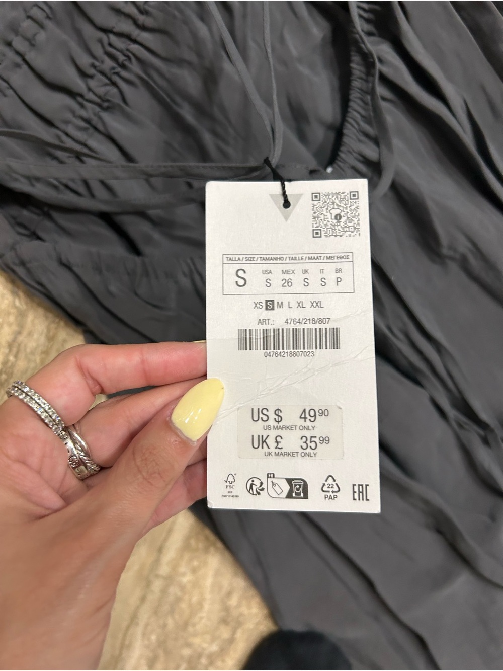 Zara Dark Gray Smocked-Body Maxi Dress with Spaghetti Straps - Picture 6 of 6